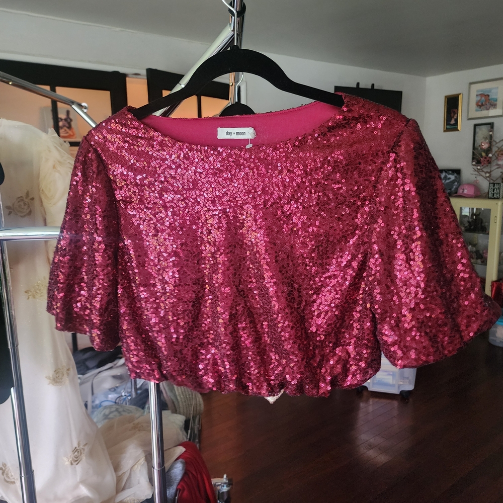 Shiny Pink Sequin Crop Top